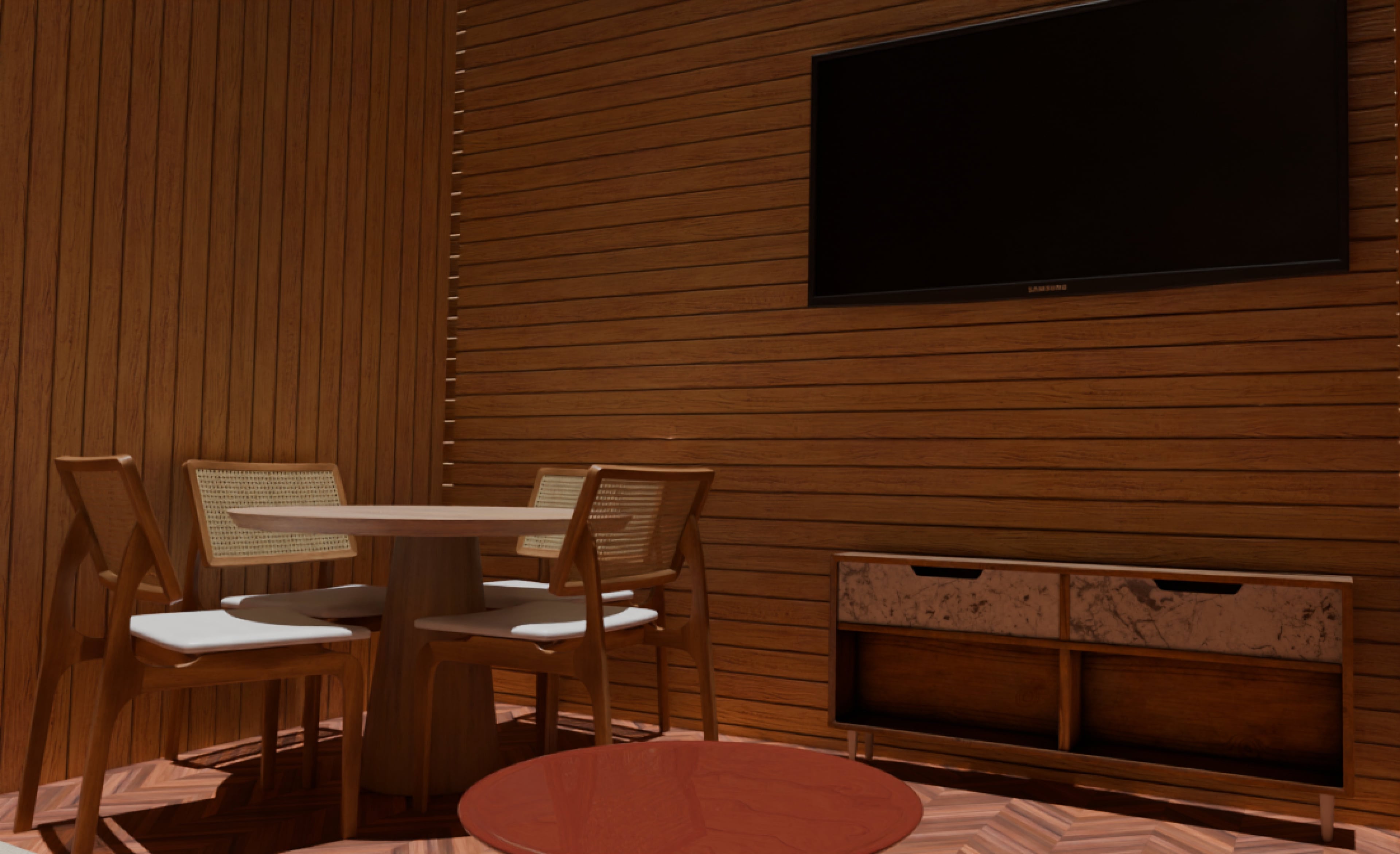 Dining nook with cane chairs