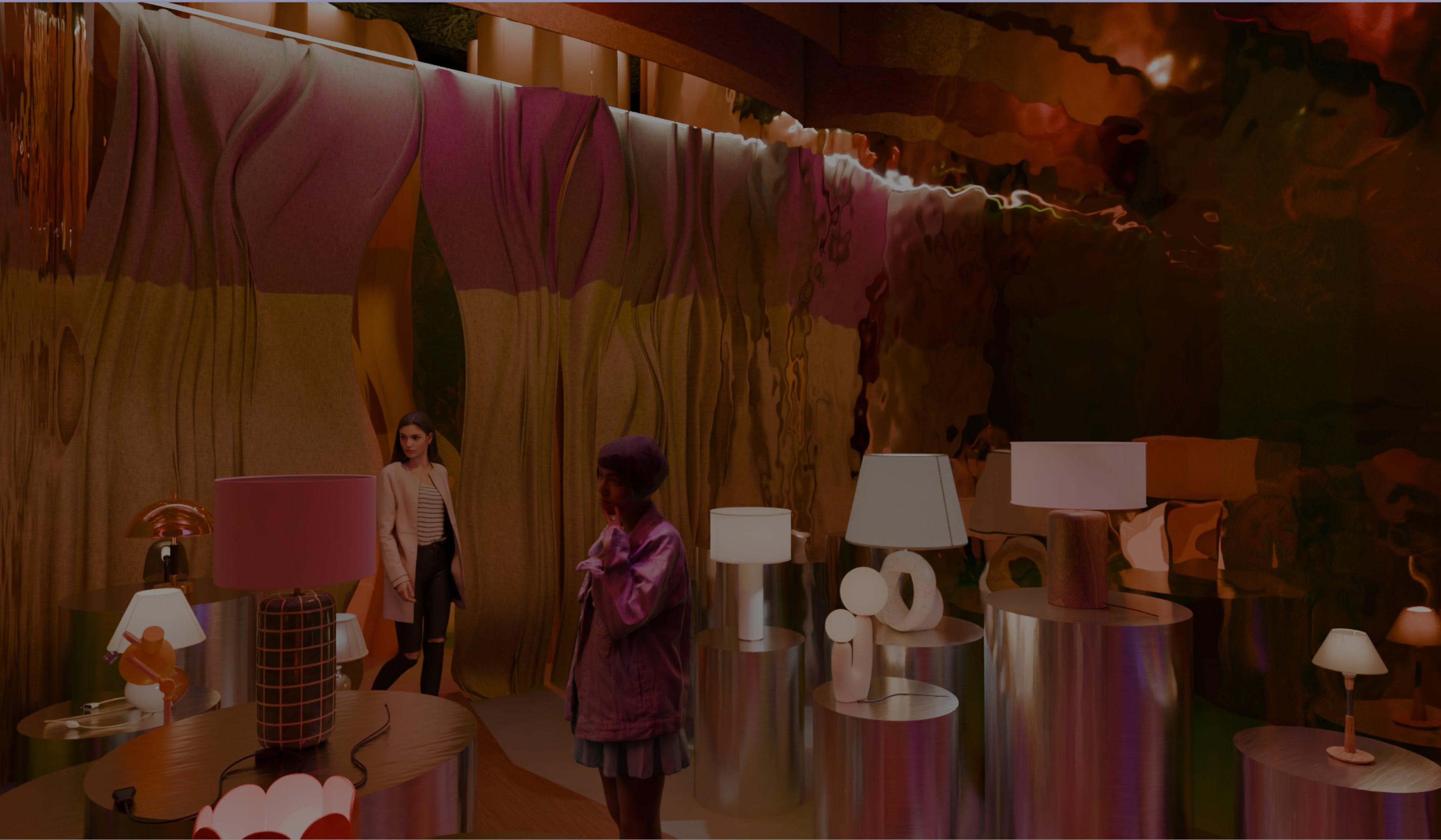 Immersive lamp corridor in warm tones
