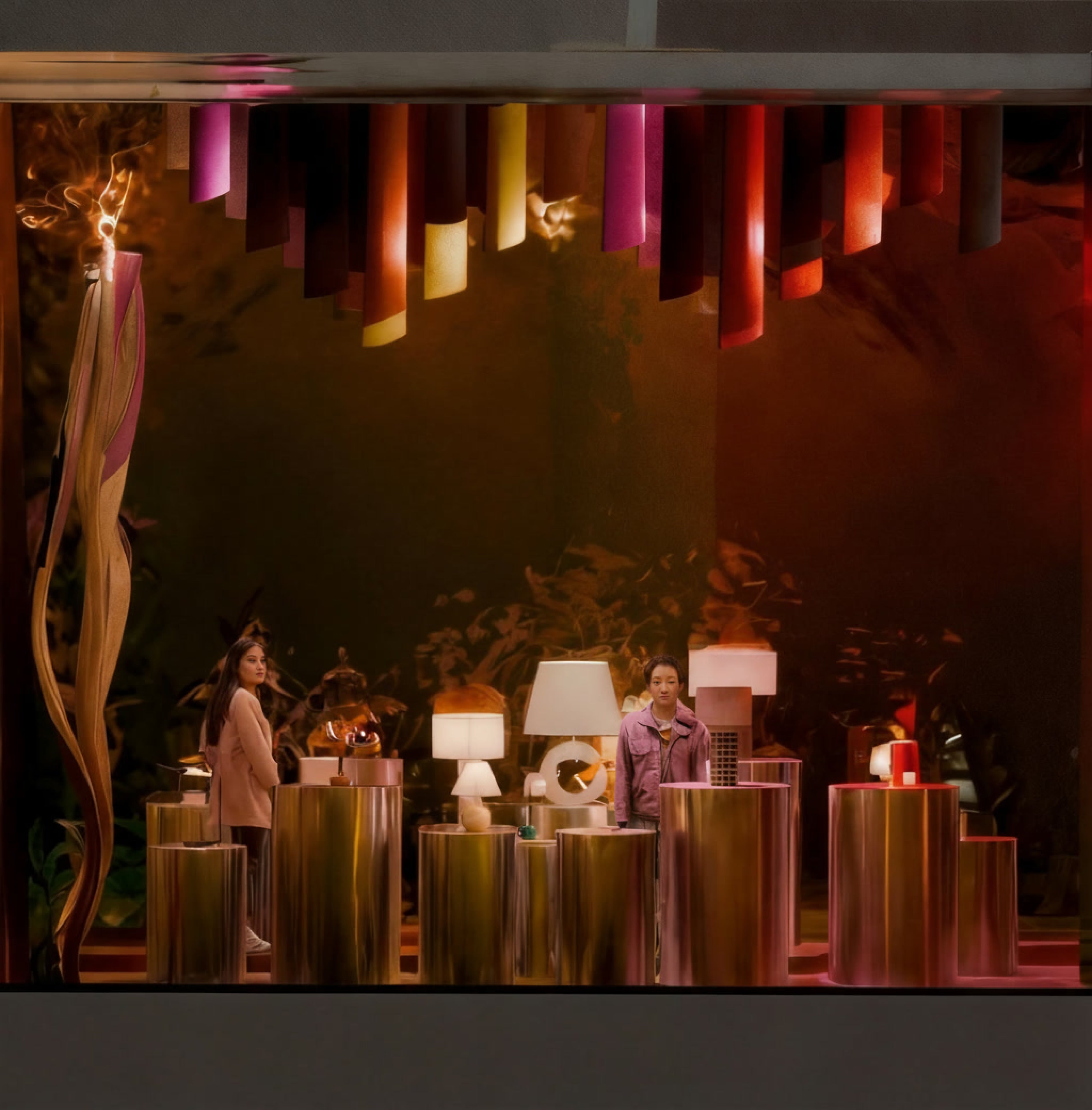 Zona 3, hanging lamp forest display