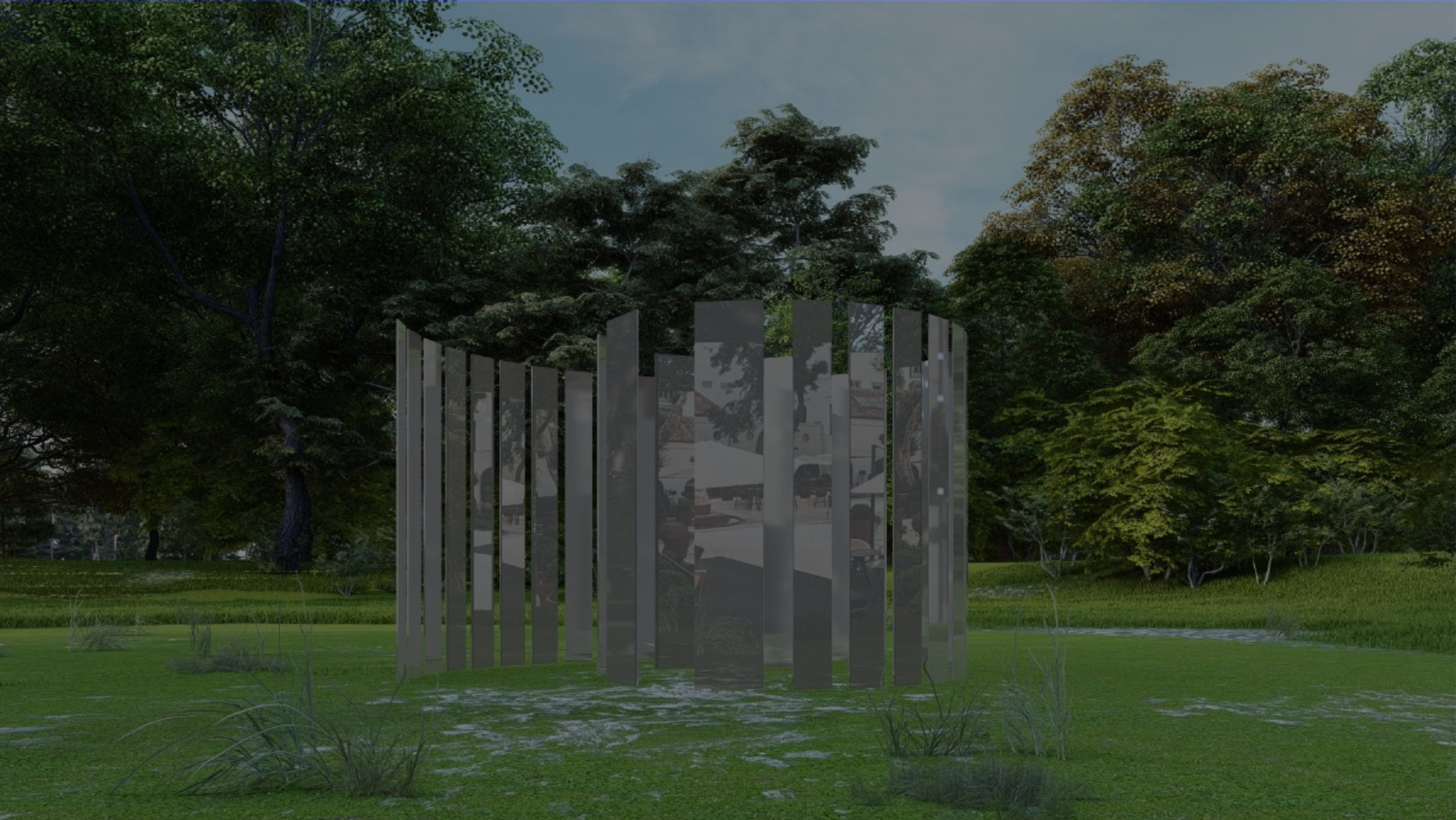 Mirror installation in a park at dusk